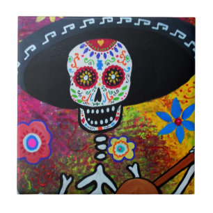 Carreau Tuiles de Dia de Los Muertos Gitarero par Prisarts