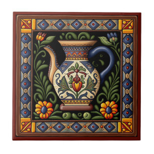 Carreau Tuiles en céramique de style Huichol mexicain 3/12