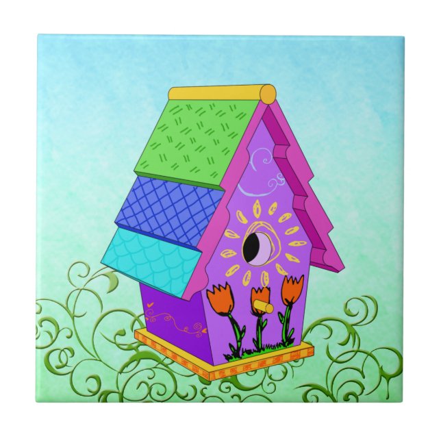 Carreau Tuiles et Trivets pour Birdhouse A-Frame violet (Devant)