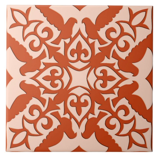 Carreau Tuiles marocaines - corail orange et pêche (Devant)