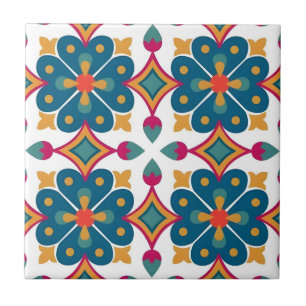 Carreau tuiles motifs de fleurs bleues mayas