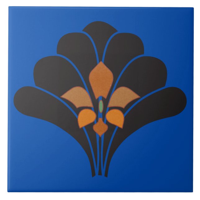 Carreau Tuiles murales bleues - tuile art déco (Devant)