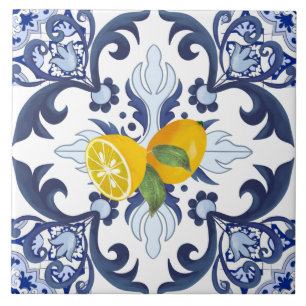 Carreau Tuiles portugaises, azulejo, citrons, agrumes 