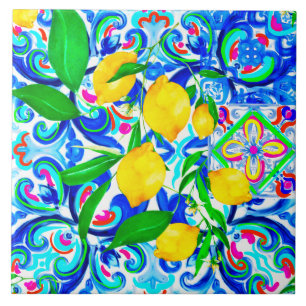 Carreau tuiles siciliennes, citron, mosaïque, majolica,