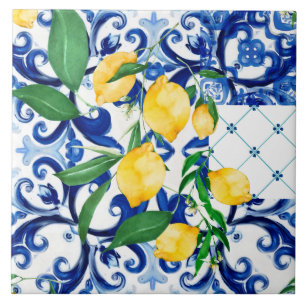 Carreau tuiles siciliennes, citron, mosaïque, majolica,