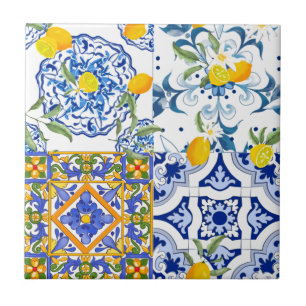 Carreau tuiles siciliennes, majolica, citron,