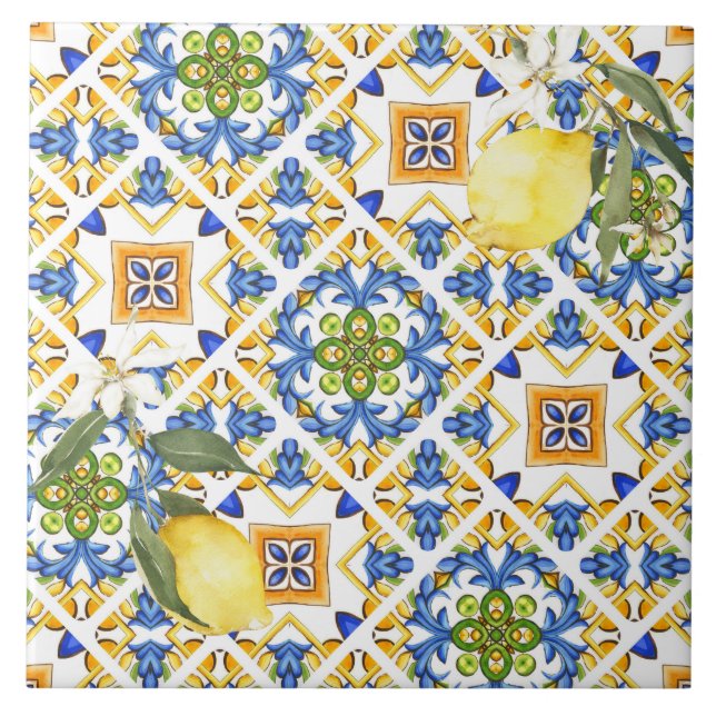 Carreau tuiles siciliennes, majolica, citron, (Devant)
