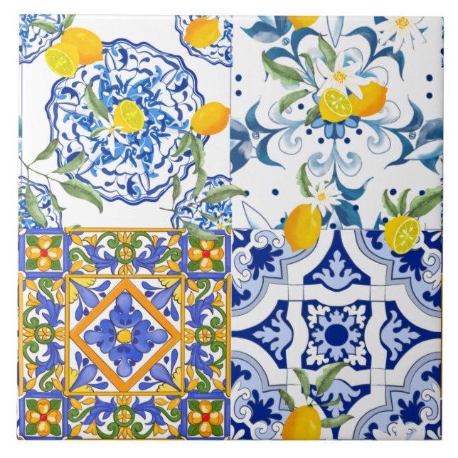 Carreau tuiles siciliennes, majolica, citron, tuiles (Devant)