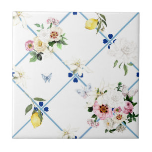 Carreau tuiles siciliennes, mosaïque, fleurs, citron,