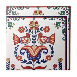 Carreau tuiles suédoises motif vintage oiseau