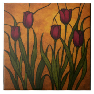 Carreau Tulipe de style Art Nouveau en verre teinté