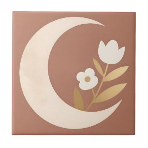 Carreau Tulipe Florale Lune Croissante Minimaliste