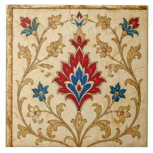 Carreau Tulipe rouge florale ottomane d'art Iznik  