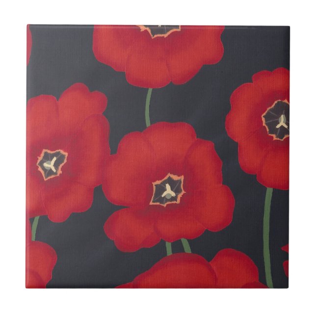 Carreau Tulipe rouge vif sur Noir, Trivets (Devant)