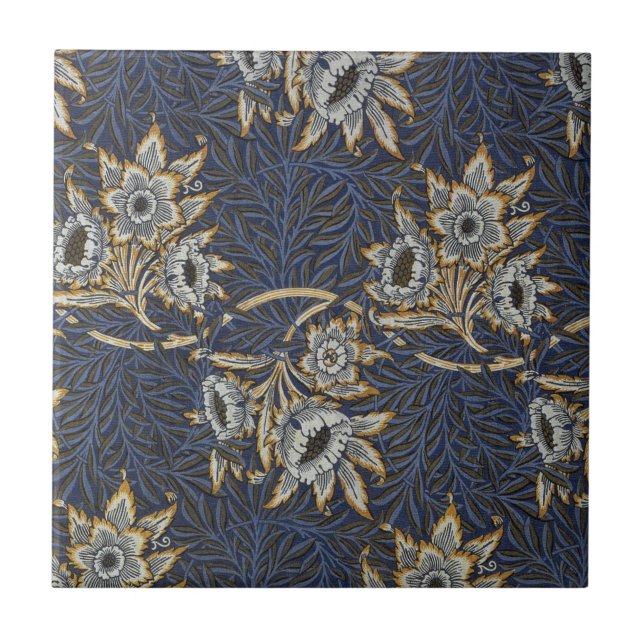 Carreau Tulipe Saules Motif Bleu Floral de William Morris (Devant)