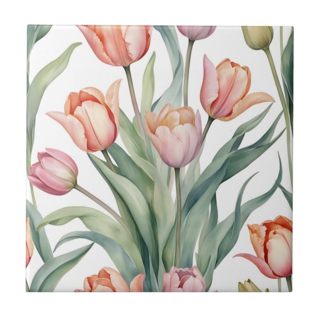 Carreau Tulipe sophistiquée avec aquarelle (Devant)