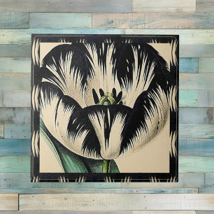 Carreau Tulipe Vintage noire et crème avec bordure