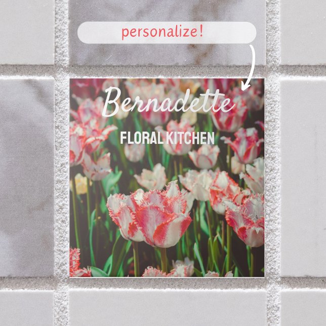Carreau Tulipes à franges roses de style vintage (Créateur téléchargé)