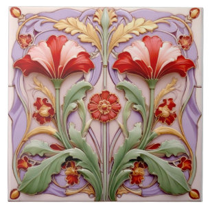 Carreau Tulipes à perroquets rouges et blancs