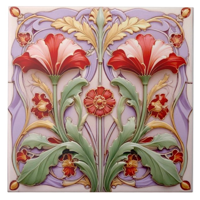 Carreau Tulipes à perroquets rouges et blancs (Devant)