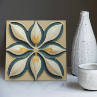 Tulipes blanches sur Art Déco Bleu Symétrique