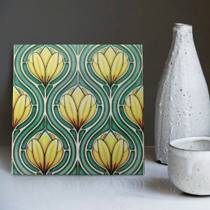 Carreau Tulipes Citron Symétrique Art Nouveau