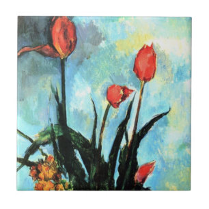 Carreau Tulipes dans un Vase par Paul Cezanne, Art Vintage