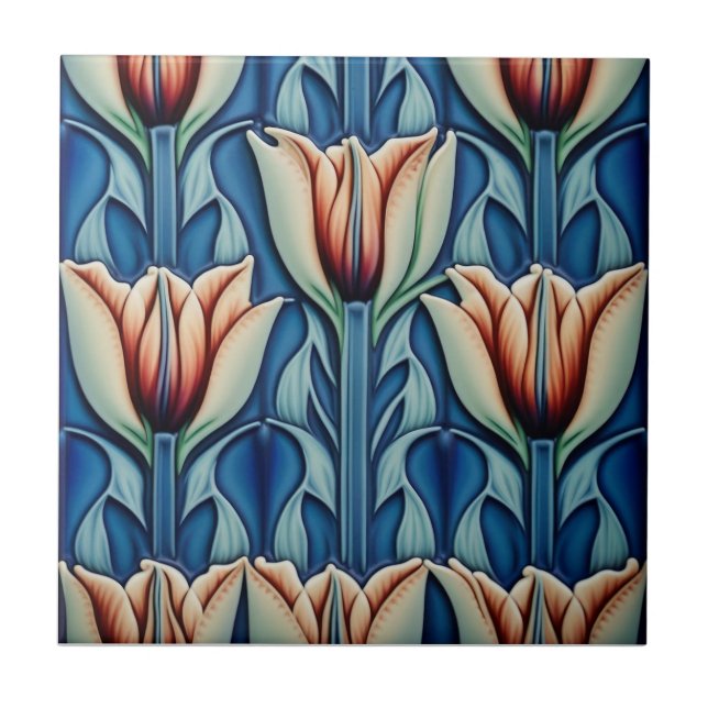 Carreau tulipes en mosaïque Art Nouveau Carrelage céramiqu (Devant)