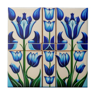 Carreau tulipes en mosaïque Art Nouveau Carrelage céramiqu