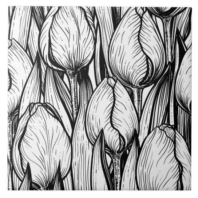 Carreau Tulipes en noir et blanc (Devant)