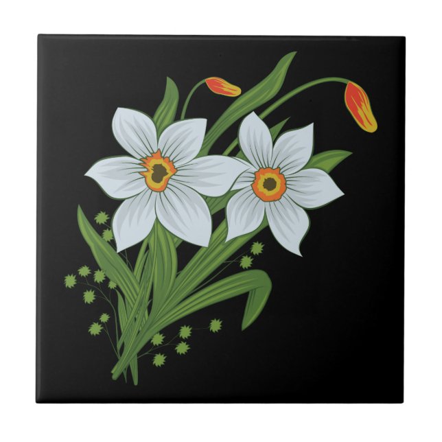 Carreau Tulipes et jonquilles Fleurs Fond noir (Devant)
