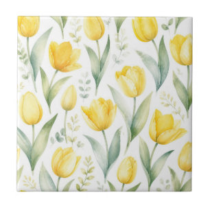 Carreau Tulipes jaunes Peinture florale aquarelle Botaniqu