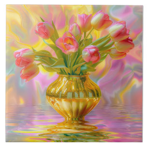 Carreau Tulipes roses vibrantes dans le Vase d'or