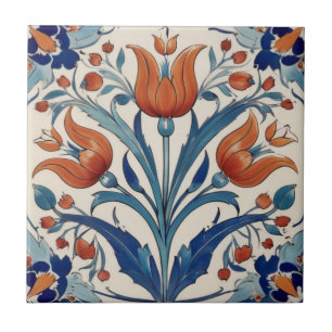 Carreau Tulipes Turques Florales Orange Vert Iznik Fleurs