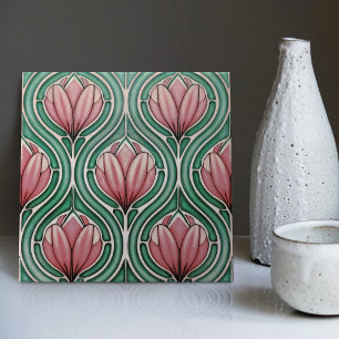 Carreau Tulipes Violettes Motif Symétrique Art Nouveau