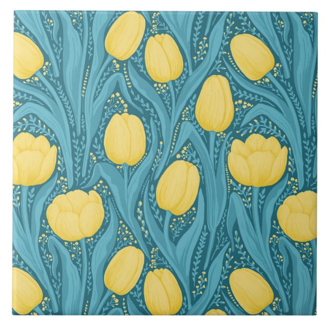 Carreau Tulips in blue and yellow (Devant)