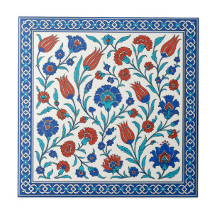 Carreau Turc Iznik Floral Carrelage Art en bleu et rouge
