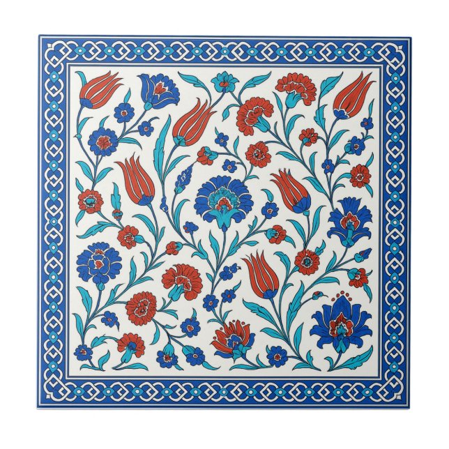 Carreau Turc Iznik Floral Carrelage Art en bleu et rouge (Devant)