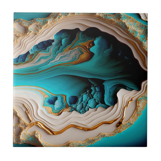 Carreau Turquoise Aqua Blue Gold Gemstone Acrylique Pour A (Devant)