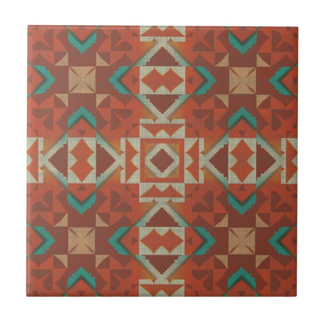Carreau Turquoise Aqua Green Terracotta Orange Ethnic Trib (Devant)