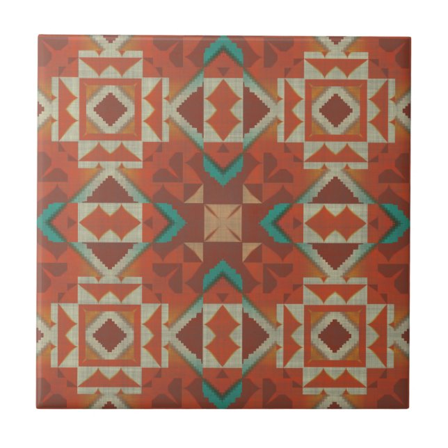 Carreau Turquoise Aqua Green Terracotta Orange Ethnic Trib (Devant)