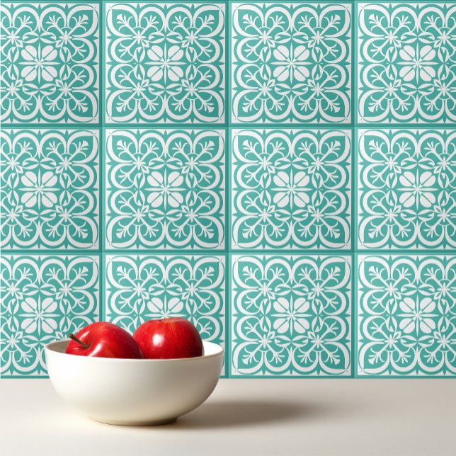 Carreau Turquoise blanc motif portugais méditerranéen (Créateur téléchargé)
