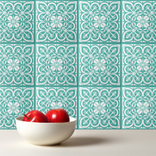 Carreau Turquoise blanc motif portugais méditerranéen