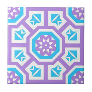 Carreau Turquoise blanc & violet Elégant Motif géométrique