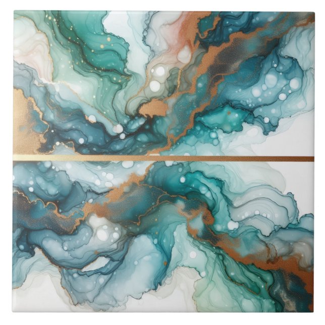 Carreau Turquoise Bleu et Or Encre Alcoolique (Devant)