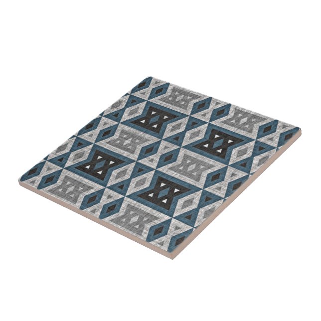 Carreau Turquoise bleu gris noir Eclectique ethnique (Côté)