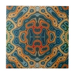 Carreau Turquoise Bleu Orange Jaune Vert Ethnic Tribu Art