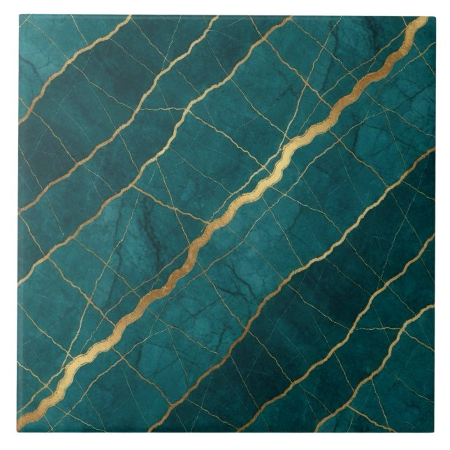 Carreau Turquoise Bleu Sarcelle et Marbre Doré (Devant)