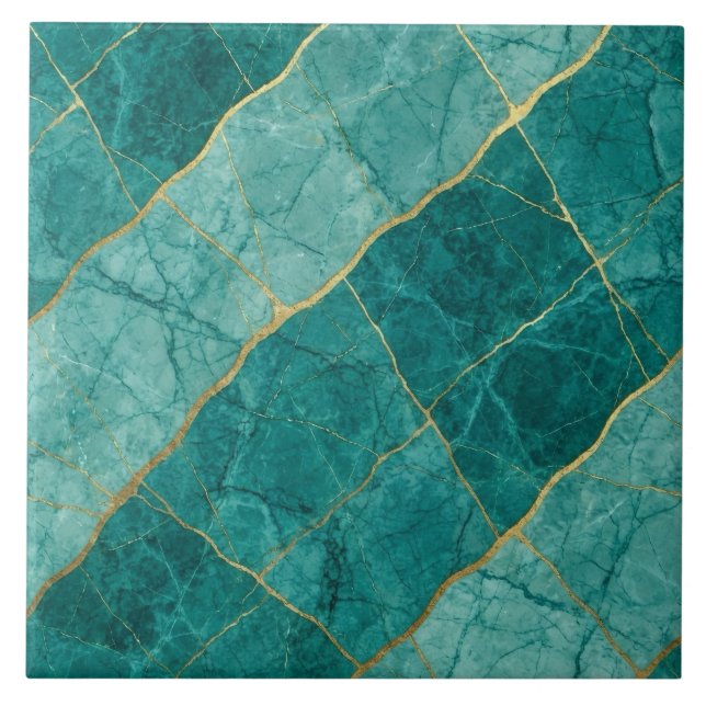 Carreau Turquoise Bleu Sarcelle et Marbre Doré (Devant)
