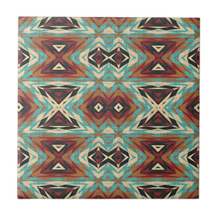 Carreau Turquoise bleu vert Brown Orange Ethnic Tribe Art